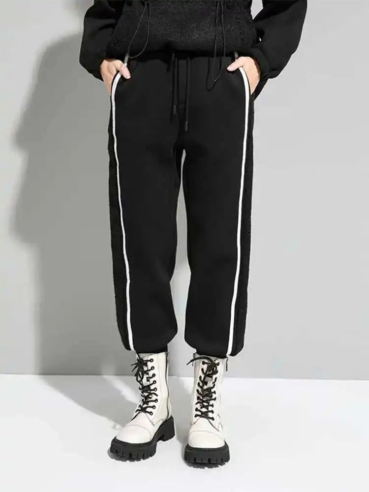 High Elastic Waist Black Drawstring Topstitched Pants New Loose Fit Trousers Women Fashion Tide Spring Autumn 2025 1DF4695