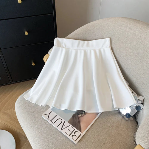 Load image into Gallery viewer, Spring Summer Black A-line Pleated Skirts White Elastic High Waist Slim Short Skirt For Girls Ruffle Edge Party Skirt Simplicity
