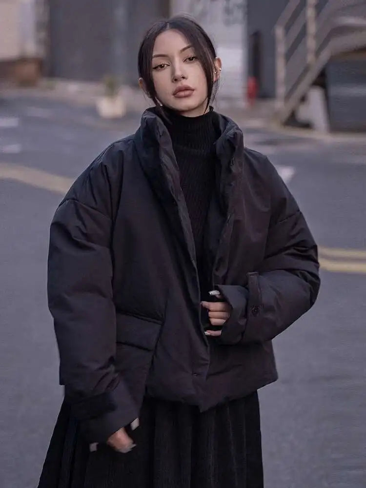 Apricot Big Size Warm Cotton-padded Coat Long Sleeve Loose Fit Women Parkas Fashion Tide New Autumn Winter 2025 1DF2663