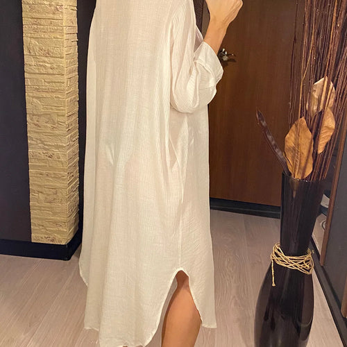 Load image into Gallery viewer, Summer White Shirt Long Sleeve Top Cotton Tunic Beach Cover Up Cover-ups Beach Dress Beach Wear Beachwear Female Women V4249
