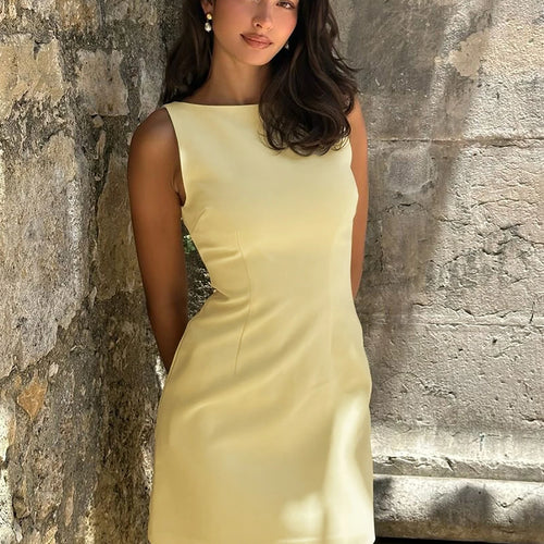 Load image into Gallery viewer, Elegant Solid O Neck Sleeveless Bright Line Zip Up Sexy Bodycon Mini Dress Summer Women Y2K Outfits Vacation Party
