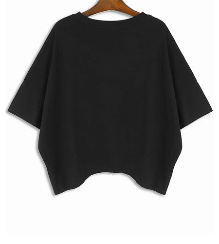 Women Black Pleated Spliced Big Size Irregular T-shirt New Round Neck Short Sleeve Fashion Tide Spring Summer 2025 1DH5857