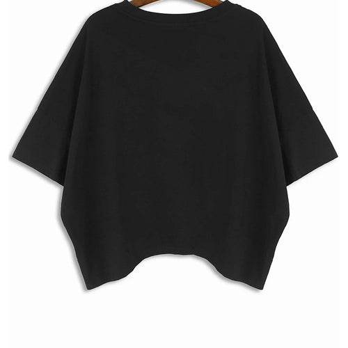 Load image into Gallery viewer, Women Black Pleated Spliced Big Size Irregular T-shirt New Round Neck Short Sleeve Fashion Tide Spring Summer 2025 1DH5857
