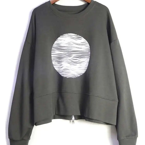 Load image into Gallery viewer, Black Printed Back Zipper Sweatshirt New Round Neck Long Sleeve Women Big Size Fashion Tide Spring Autumn 2025 1DJ0624
