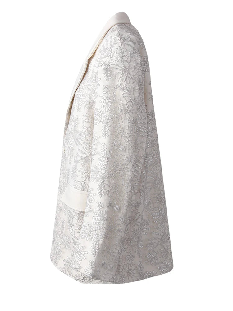 Women Beige Textured Pocket Big Size Vintage Blazer New Lapel Long Sleeve Jacket Fashion Tide Spring Autumn 2025 CPG3013