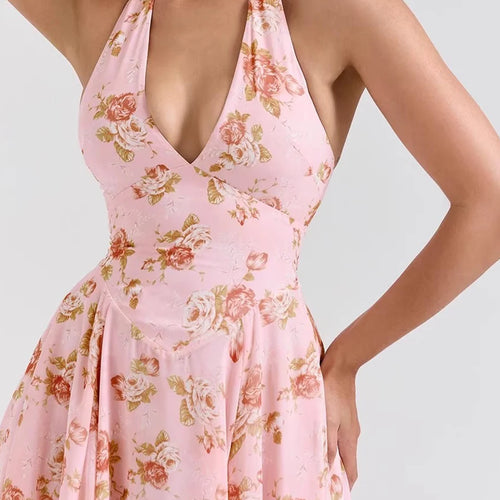 Load image into Gallery viewer, Hit Color Printing Slimming Dresses For Women V Neck Sleeveless High Waist Temperament Dress Female Fashion Style
