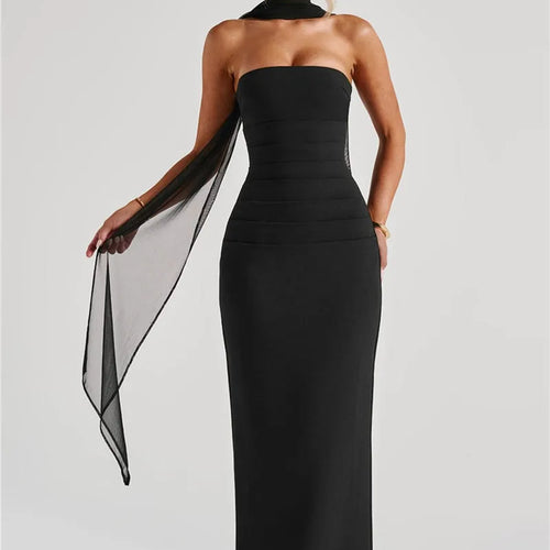 Load image into Gallery viewer, Scarf Collar Strapless Sexy Maxi Dress For Women Fashion Off-shoulder Backless Bodycon Club Party Long Dress Elegant
