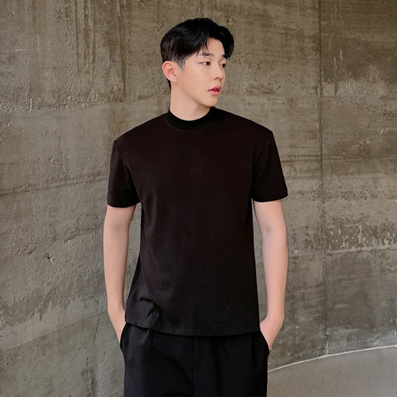 Men's T-shirt Korean Style Personalized Slim Fit High Elastic Half High Collar Short Sleeve Versatile Clothing 9C5788