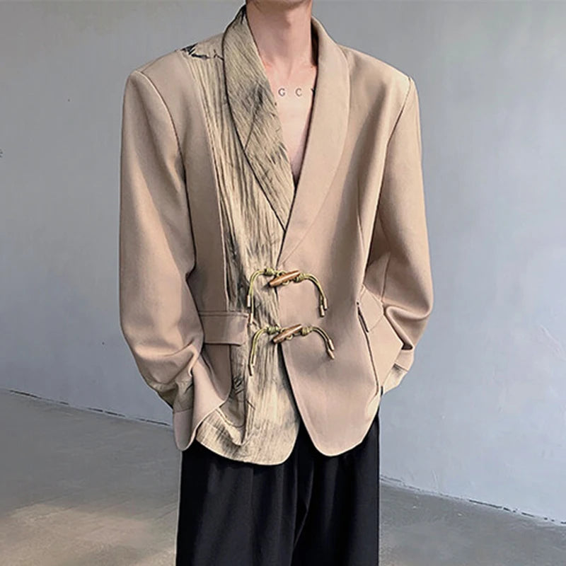 Men's Suit Coat Spring New Chinese Style Design Button Decoration Handsome Single Breasted Loose Male Clothing 9W1707