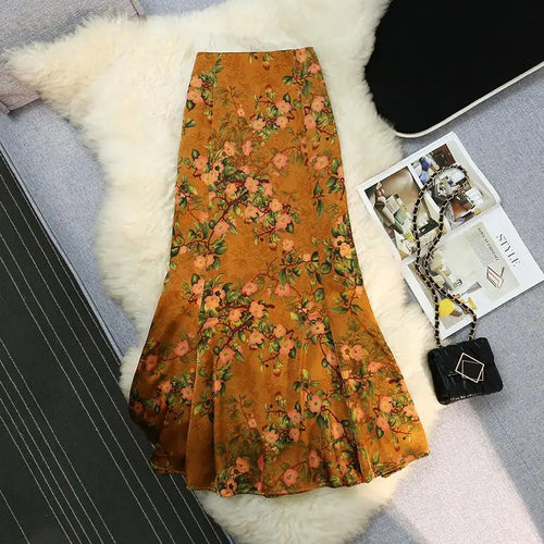 Load image into Gallery viewer, Vintage Women Fashion Bohemian Printed Slim Zipper Long Skirt Ladies Summer French High Waist Party Wrapped Hip Fishtail Skirts
