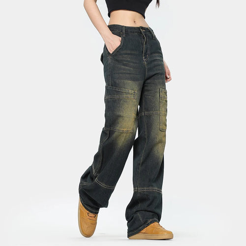 Load image into Gallery viewer, Men's Cargo Jeans Straight Wide Leg Loose Trendy Gradient Color Stylish New Summer American Style Male Trousers 9W1966
