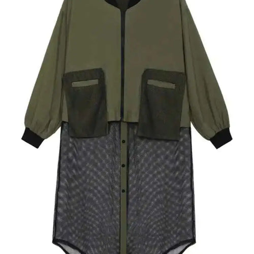 Load image into Gallery viewer, Black Hem Mesh Big Size Irregular Jacket New Stand Collar Long Sleeve Women Coat Fashion Tide Spring Autumn 2025 1DE1813
