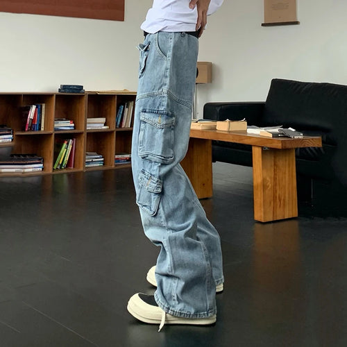 Load image into Gallery viewer, Men Jeans American Style Worn-out Three-dimensional Pockets Washed Straight Casual Vintage Male Trousers 24E1022
