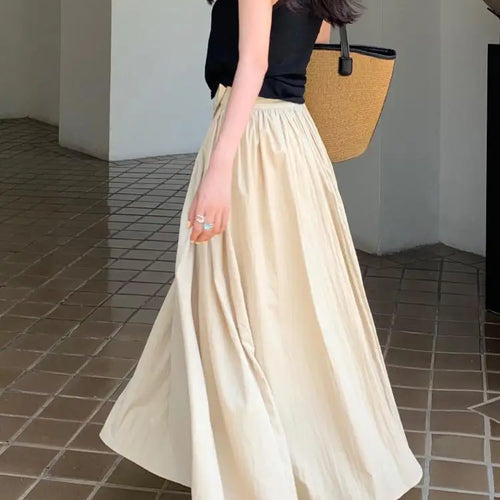 Load image into Gallery viewer, Spring Summer Women Solid Holiday Pleated Half Long Skirts Vintage Elastic High Waist Chic A-line Skirt Simplicity Casual Street
