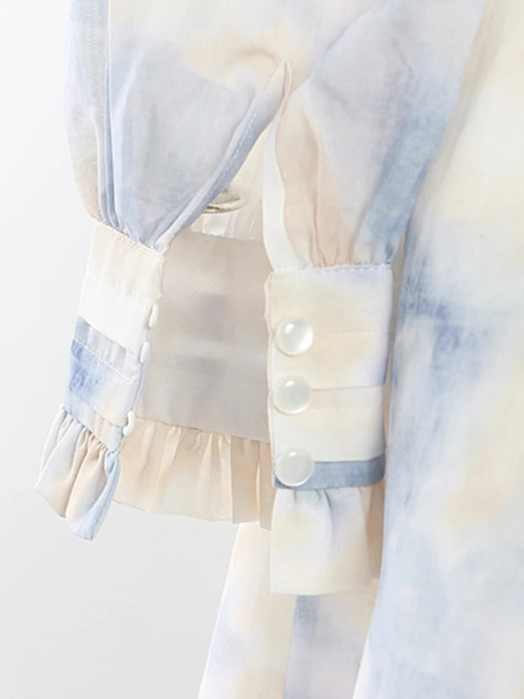 Women Pattern Printed Elegant Long Dress New Square Collar Long Puff Sleeve Fashion Tide Spring Autumn 2025 1DJ0340