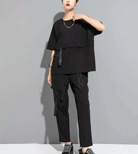 High Elastic Waist Black Topstitched Harem Pants New Loose Fit Trousers Women Fashion Tide Spring Autumn 2025 1DF6500