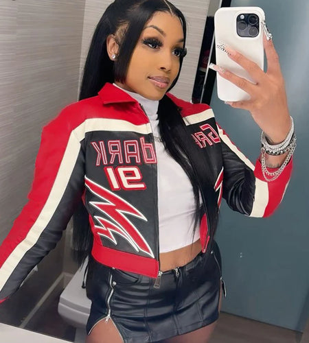 Letter Locomotive Jacket Women Varsity Cool Hipster Embroidery Patchwork Full Sleeve Wild Streetwear Fashion Short Coat