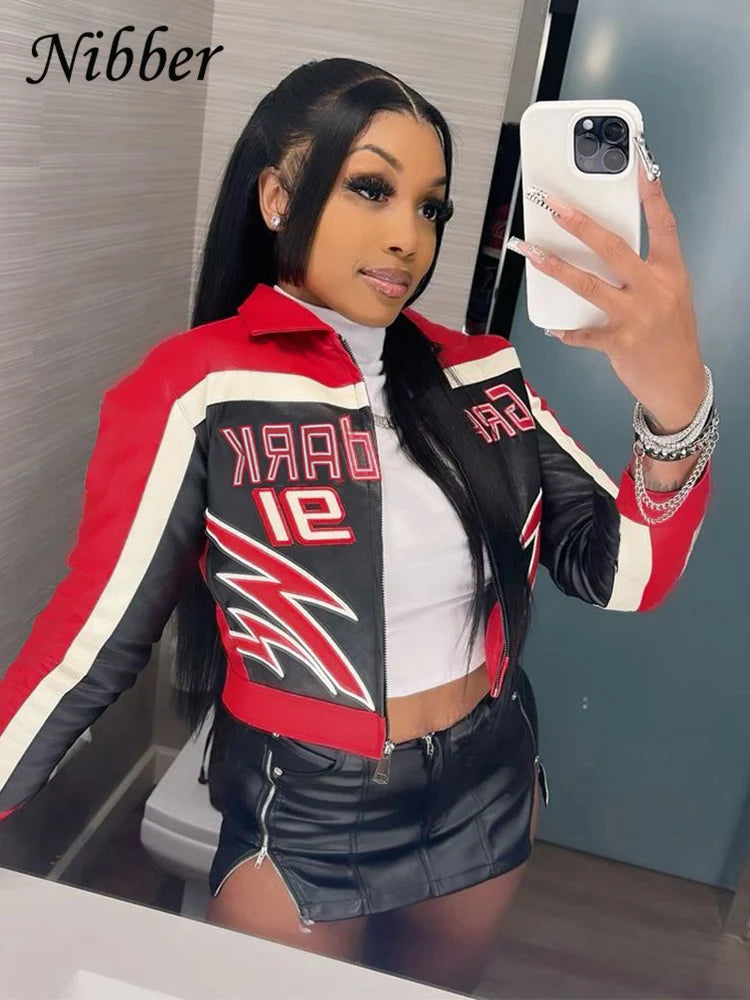 Letter Locomotive Jacket Women Varsity Cool Hipster Embroidery Patchwork Full Sleeve Wild Streetwear Fashion Short Coat