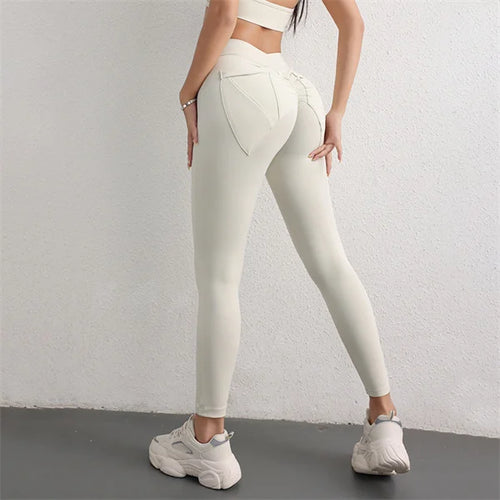 Load image into Gallery viewer, V-Back Yoga Legging With Pockets Women Scrunch Butt Workout Pants Stretchy Lifting Hip Sports Leggings Gym Pilate Sexy Tights
