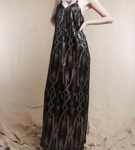 Printing Loose Spliced Bead Casual Long Dresses for Women V Neck Sleeveless Backless Fashion Dress Female Clothing