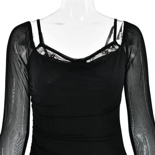 Load image into Gallery viewer, Elegant Sheer Long Sleeve Bodycon Maxi Dress For Women Fashion Mesh Black Strapless Backless Club Party Sexy Dress
