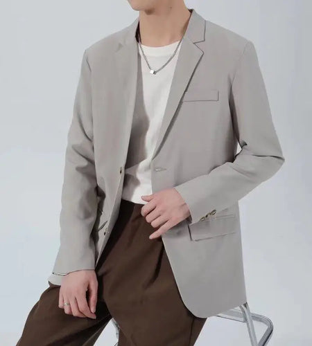 Korean Tide Male Suit Jacket Business Style Turn-down Collar Casual Trendy Top Men's Spring Autumn Loose Simple 9W1217