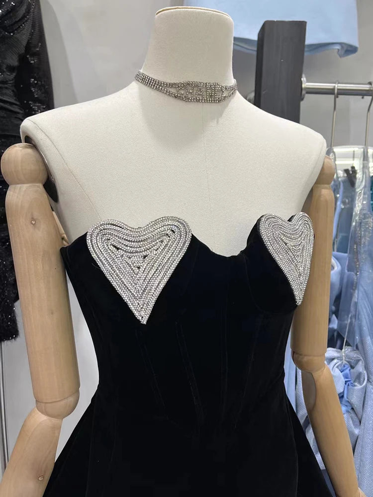 Patchwork Diamonds Temperament Mini Dresses For Women Strapless Sleeveless High Waist Off Shoulder Sexy Dress Femael Fashion