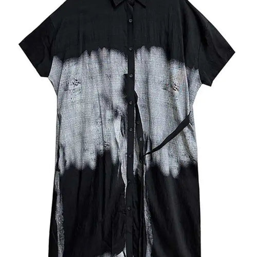 Load image into Gallery viewer, Women Green Pattern Printed Belted Big Size Shirt Dress New Lapel Short Sleeve Fashion Tide Spring Summer 2025  1DH5759
