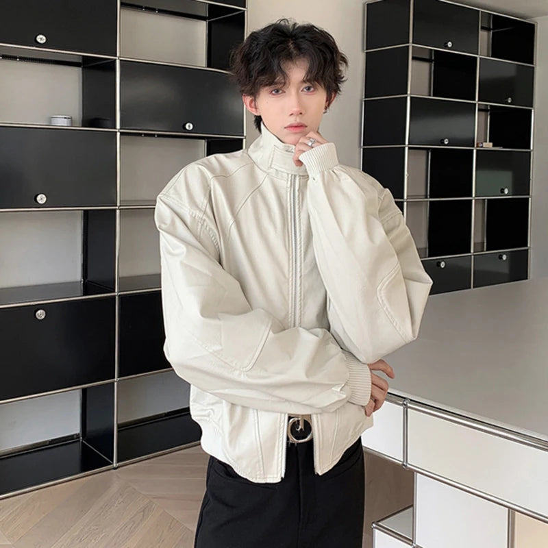 Fashion Men's Jackets Stand Collar Casual Solid Color Double-ended Zipper Loose Personalized Male Short Tops 9C9278