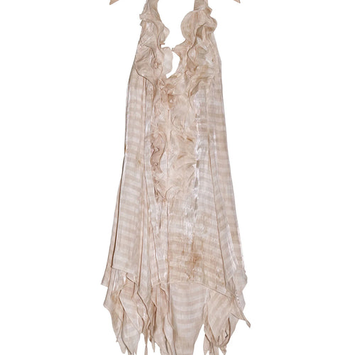 Load image into Gallery viewer, Women Apricot Printed Ruffles Irregular Backless Mini Dress New Halter Sleeveless Fashion Tide Spring Summer 2025 1DJ1462
