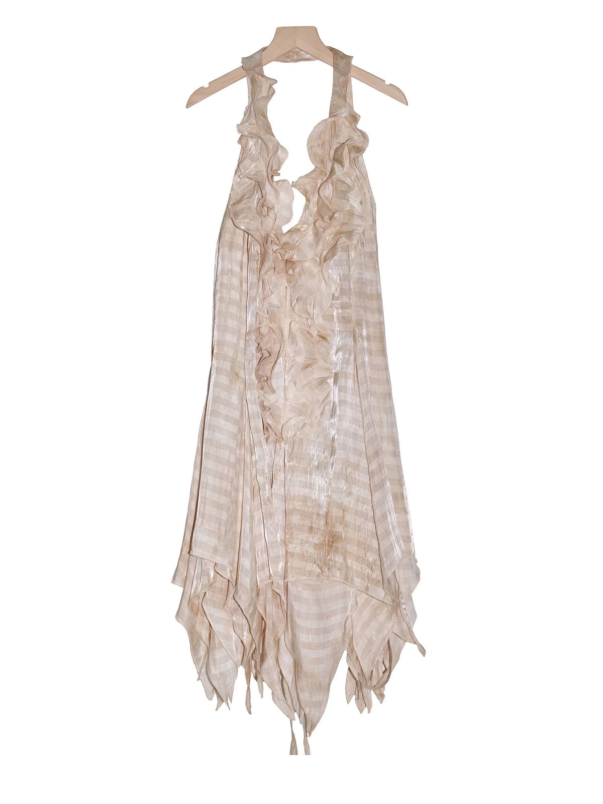 Women Apricot Printed Ruffles Irregular Backless Mini Dress New Halter Sleeveless Fashion Tide Spring Summer 2025 1DJ1462