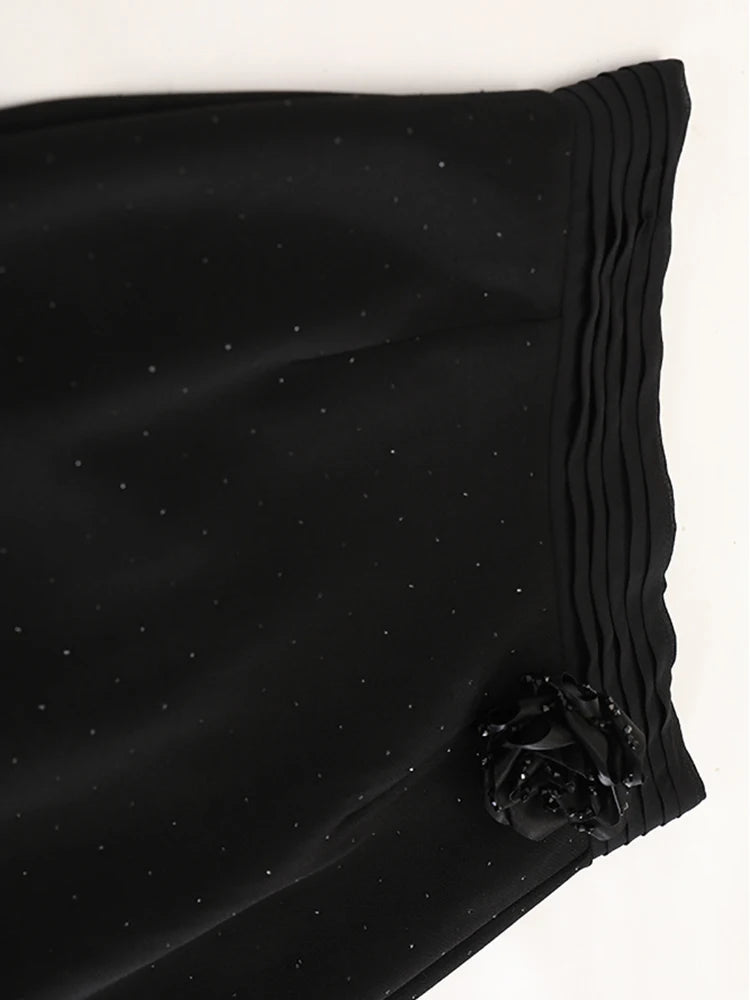 High Waist Black 3d Flower Rhinestones Elegant  Mermaid Half-body Skirt Women Fashion Tide New Spring Autumn 20251DJ1270