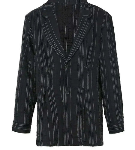 Women Black Pleated Big Size Thin Blazer New Lapel Long Sleeve Loose Fit Jacket Fashion Tide Spring Autumn 2025 1DF3148