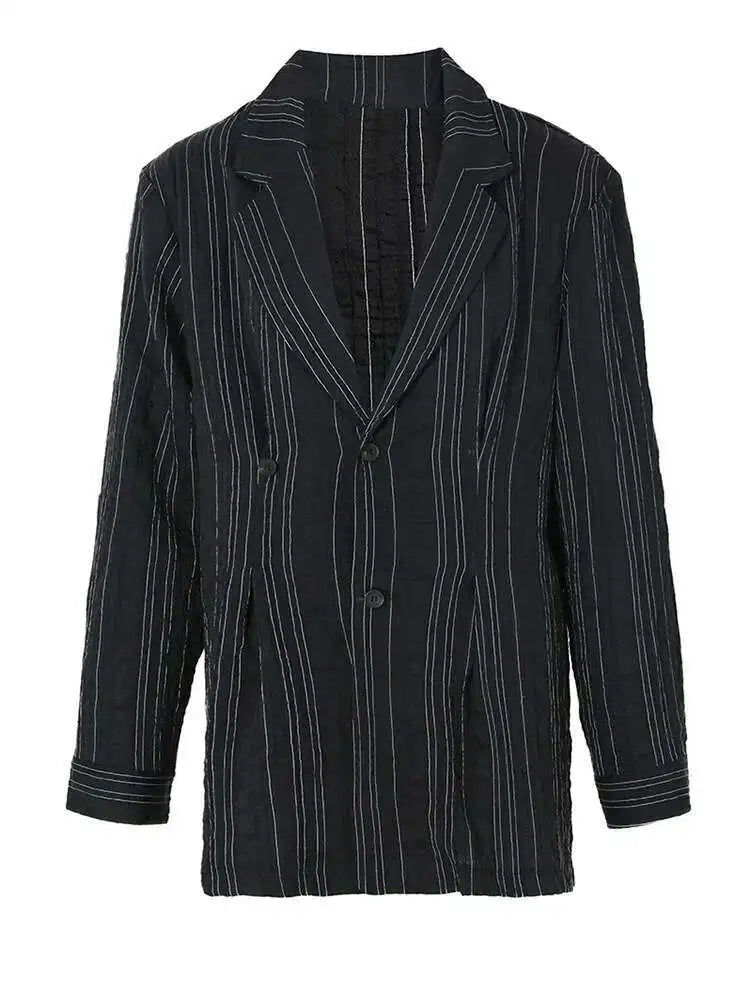 Women Black Pleated Big Size Thin Blazer New Lapel Long Sleeve Loose Fit Jacket Fashion Tide Spring Autumn 2025 1DF3148