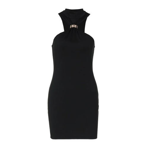 Load image into Gallery viewer, Summer Sleeveless Sexy Mini Dress Women Fashion Metal Ring Turtleneck Off-shoulder Strapless Club Party Dress Y2k
