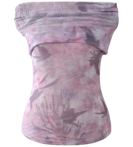 Shirts for Women's Y2k Tshirts Slash Neck Slim Fit Gauze Tees Ropa Mujer Fashion Summer Camisetas Tie-dye Sexy Korean T-shirt