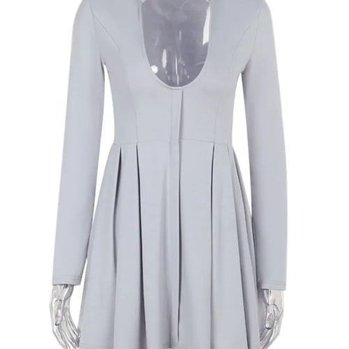 Load image into Gallery viewer, Gray Long Sleeve Sexy Mini Dress Women Solid V Neck High Waist A-line Club Party Pleated Sexy Dress Elegant Clubwear
