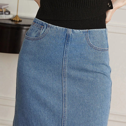 Load image into Gallery viewer, Minimalist Casual Denim Skirts For Women High Waist Patchwork Pockets Temperament Skirt Female Fashion Clothes
