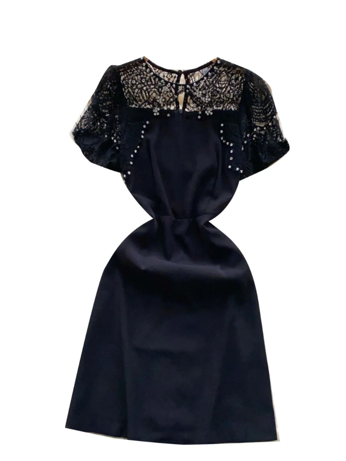 Summer Beige Lace Patchwork Sexy Club Mini Dress French Women Black Diamond Hollow Out High Waist Party Short Dresses 2024 New