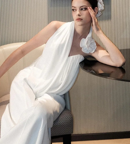 Sexy Irregular Flower Hanging Collar Women Small Vest Loose Pants Two-piece Set 2025 Spring New Slim Temperament Set