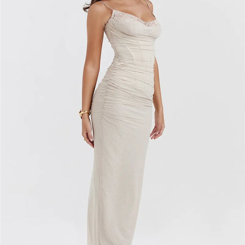 Load image into Gallery viewer, Elegant Spaghetti Strap Backless Sexy Maxi Dress For Women Fashion Two Layer Mesh Sleeveless Bodycon Club Party Dress
