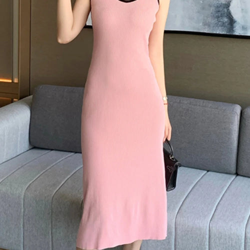 Load image into Gallery viewer, Backless Spell Color Strapless Sexy Dress Slim Waist Tight Hip O-neck Sleeveless Elegant Dresses Summer Casual Streetwear
