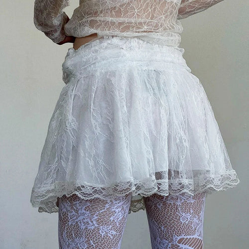 Load image into Gallery viewer, Y2K Vintage Fashion White Lace Skirt Fold Tierred A-Line Summer Mini Skirts Women Lolita Preppy Style Hottie Outfits
