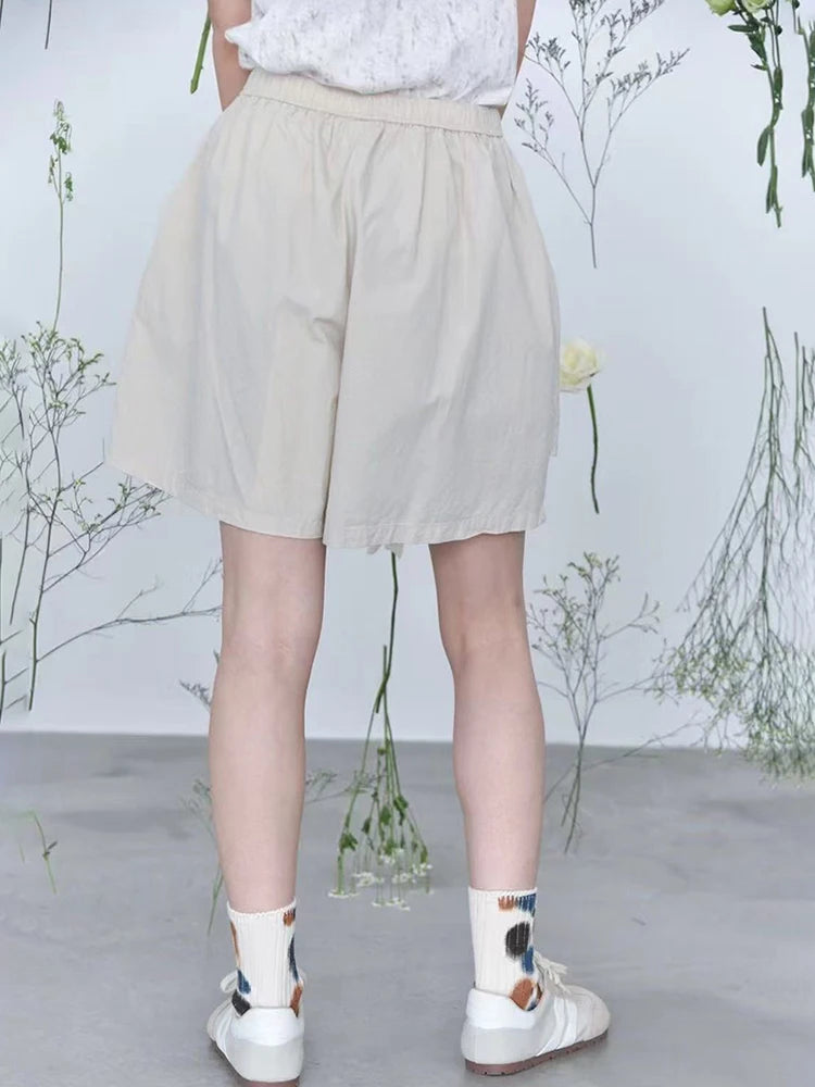 Women Brown Irregular Spliced Casual Wide Leg Shorts New High Waist Trousers Fashion Tide Spring Summer 2025 1DJ1433