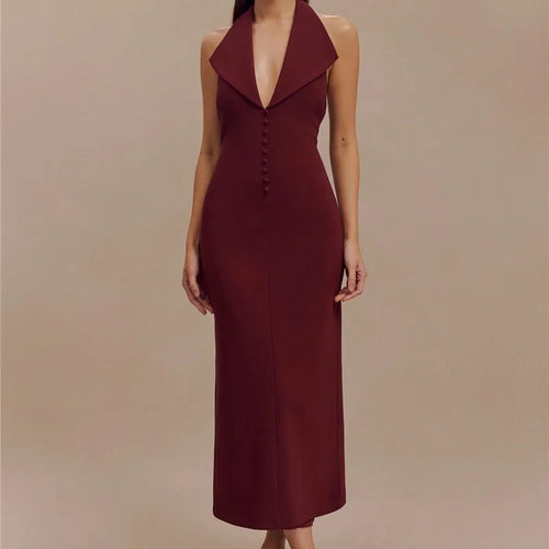 Load image into Gallery viewer, Halter Deep V Neck Sleeveless Sexy Maxi Dress For Women Elegant Backless Bodycon Tank Dress Femme Fashion Long Dress
