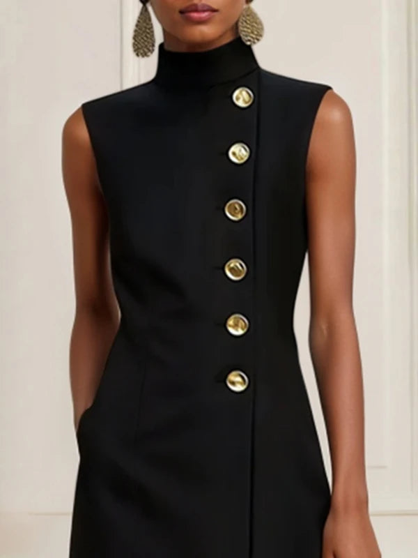 Summer Black Birthday Midi Dress for Women Clothing Urban Sleeveless High Neck Woman Elegant Formal Prom Dresses 2025