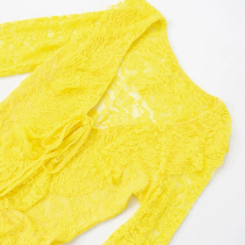 Load image into Gallery viewer, Lace Ruffled Sexy Mini Dress For Women Robe Deep V Neck Flare Long Sleeve Draped A-line Club Party Dress Vestido
