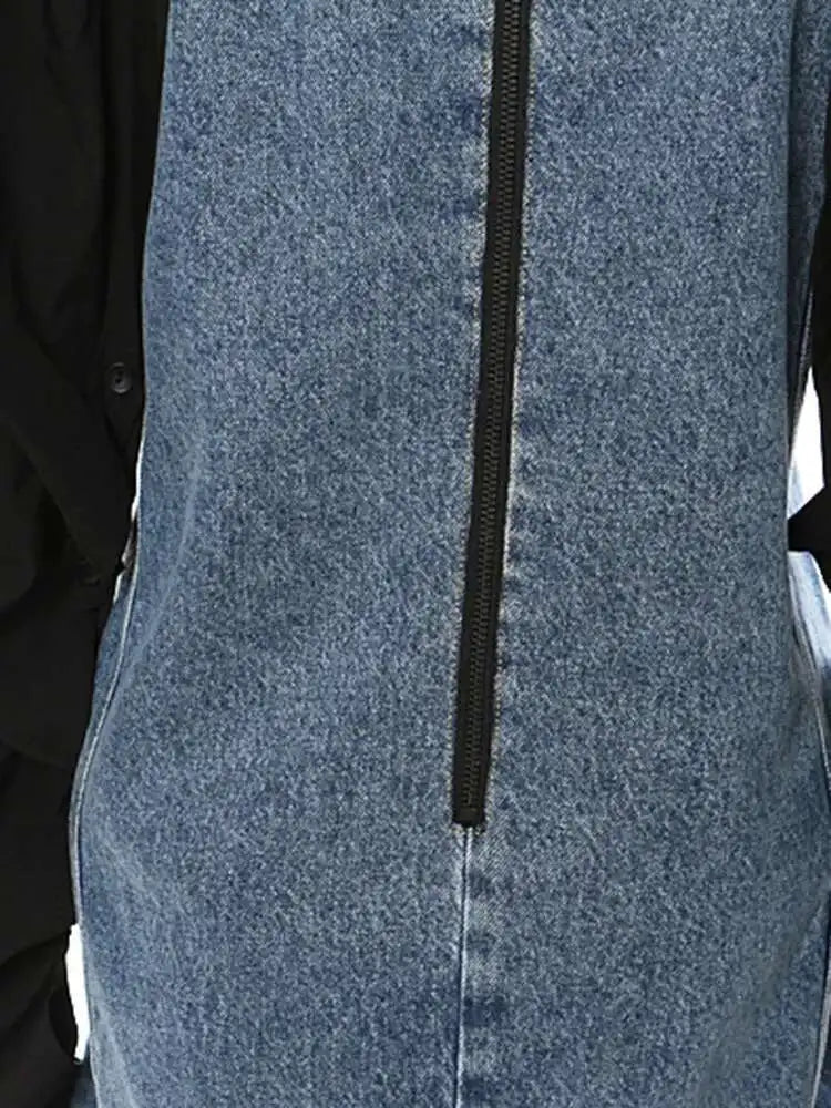 Women Blue Denim Button Many Ways Wear Dress New Round Neck Long Sleeve Loose Fit Fashion Tide Spring Autumn 2025 17A8518