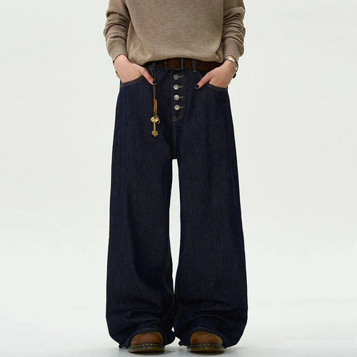 Load image into Gallery viewer, Men's Jeans New Straight Loose Fit Buttons Design American Denim Pants Male Solid Color Male Trousers Summer 9W1457
