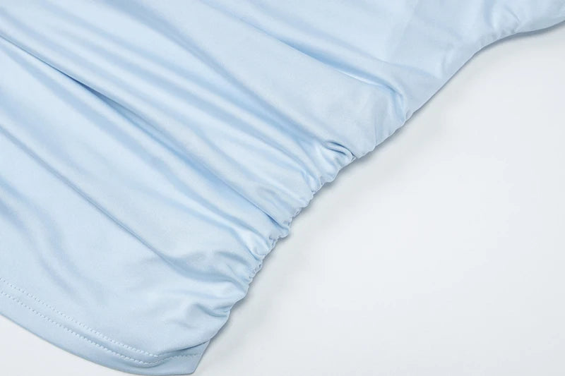 Blue Mesh Sexy Skirt Two Piece Sets Women Strapless Crop Tops And Maxi Skirt Ladies Fashion Elegant 2 Piece Sets